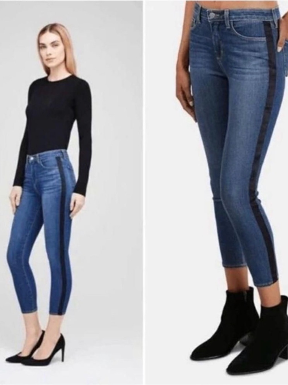 L'Agence Margot High-Rise Skinny Jeans Neptune Wash - Black Tuxedo Stripe